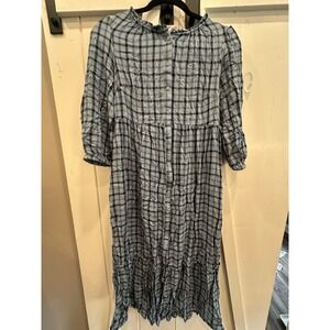 Isabel Maternity Women's Blue‎ Plaid 3/4 Sleeve House Dress Size XS